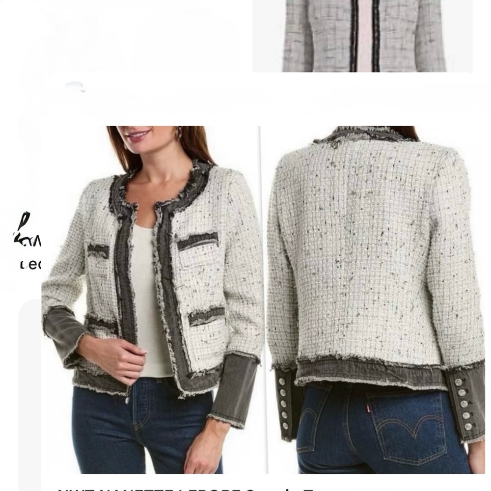Nanette Lepore Women's Tweed Blazer with Denim Gray Details Silver Buttons